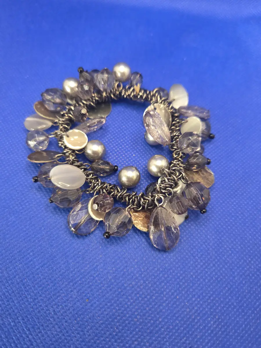 Grey Pearl & Crystal Charm Cluster Bracelet Costume Jewelry