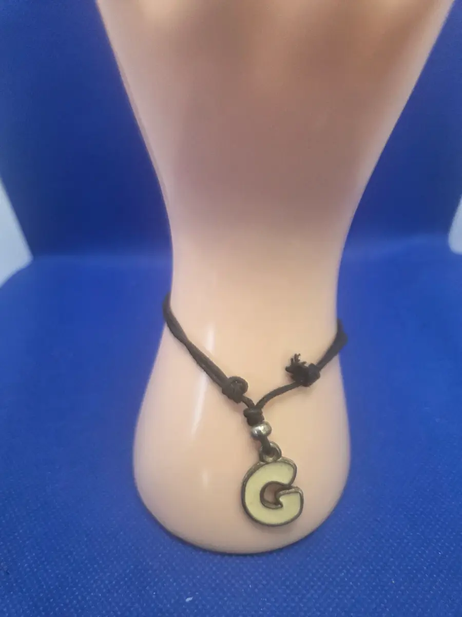 Antiqued Metal Enamel Initail G Pull Cord Bracelet