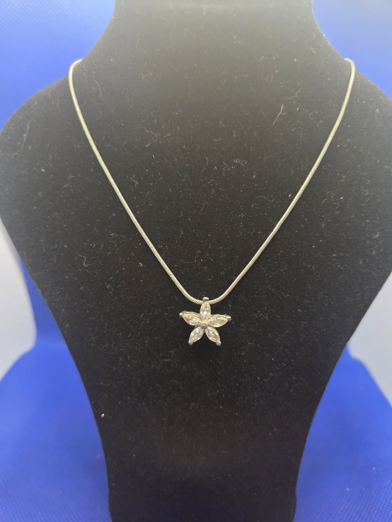 Silver Tone Crystal Flower Pendant Snake Chain Necklace