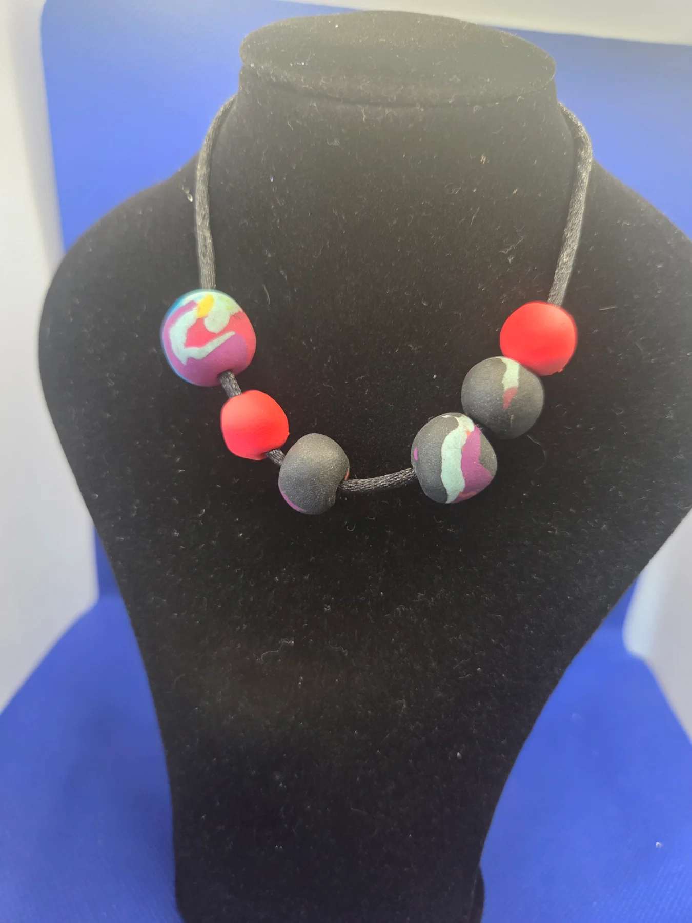 Artisan Multicolour Polymer Clay Bead Cord Necklace