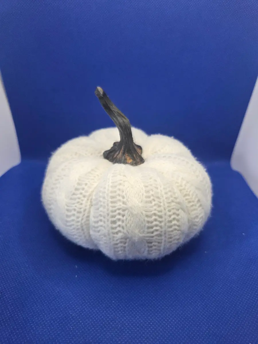 Off White Knitted Pumpkin - Dark Stem Halloween Decor