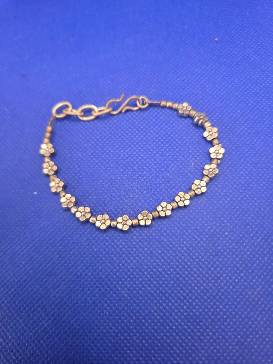 Darkened Silver-Tone Flower Bracelet