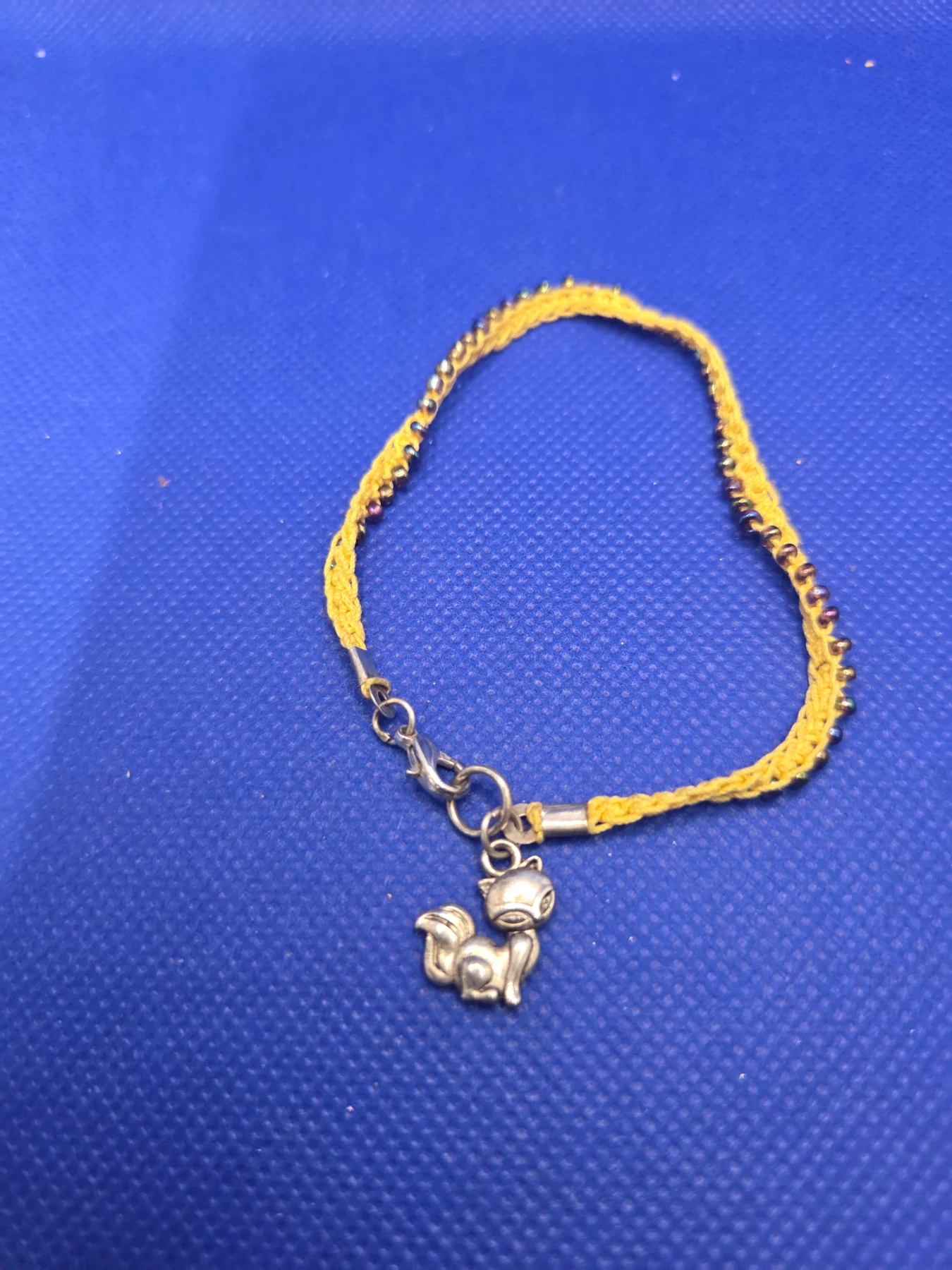 Girls Yellow Braided Beaded Bracelet With Fox Charm