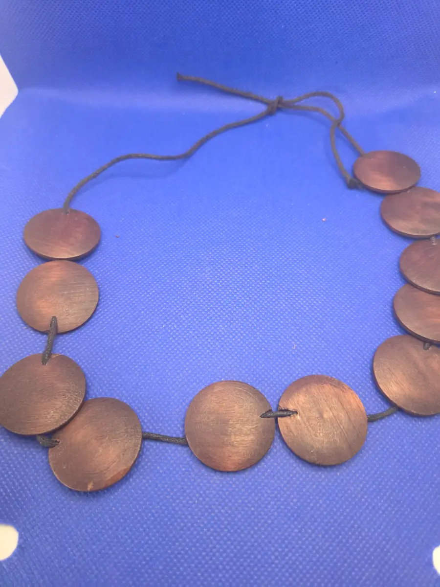 Dark Stained Wooden Disc Choker Necklace