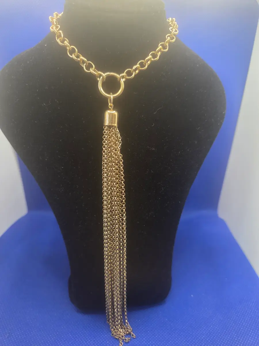 Ornate Gold Tassel Y-Necklace - Chunky Chain Statement Piece
