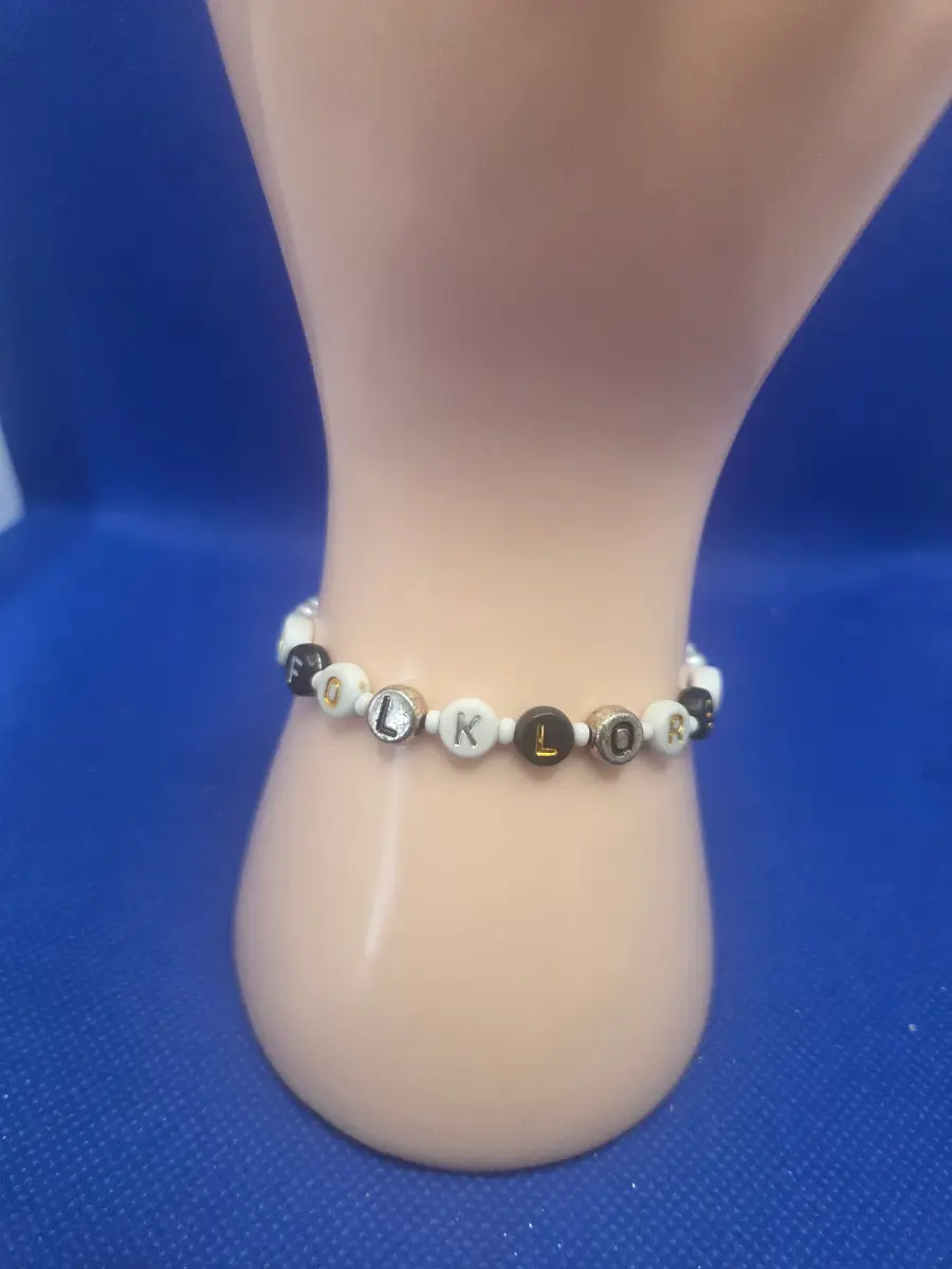 Taylor Swift Folklore Album Beaded Bracelet. Black, White And Gold Letter Beads.