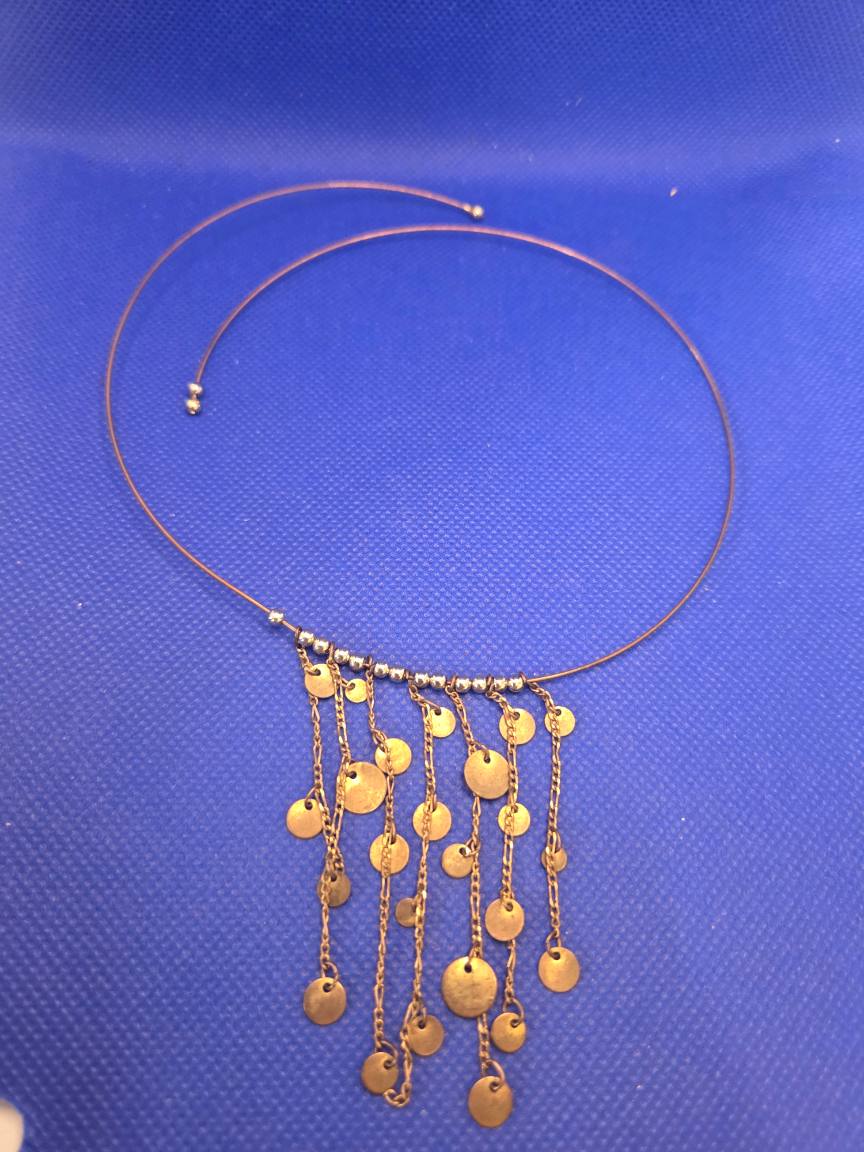 Gold-Tone Coin Fringe Wire Choker Necklace
