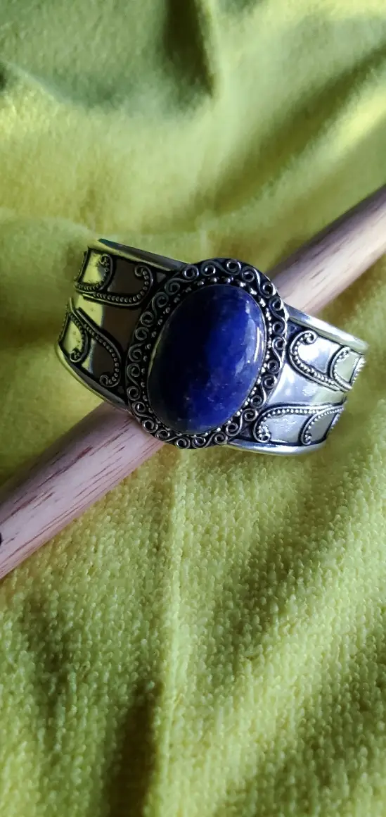 Womens handmade 925 Silver cuff bracelet with large Lapis Lazuli stone