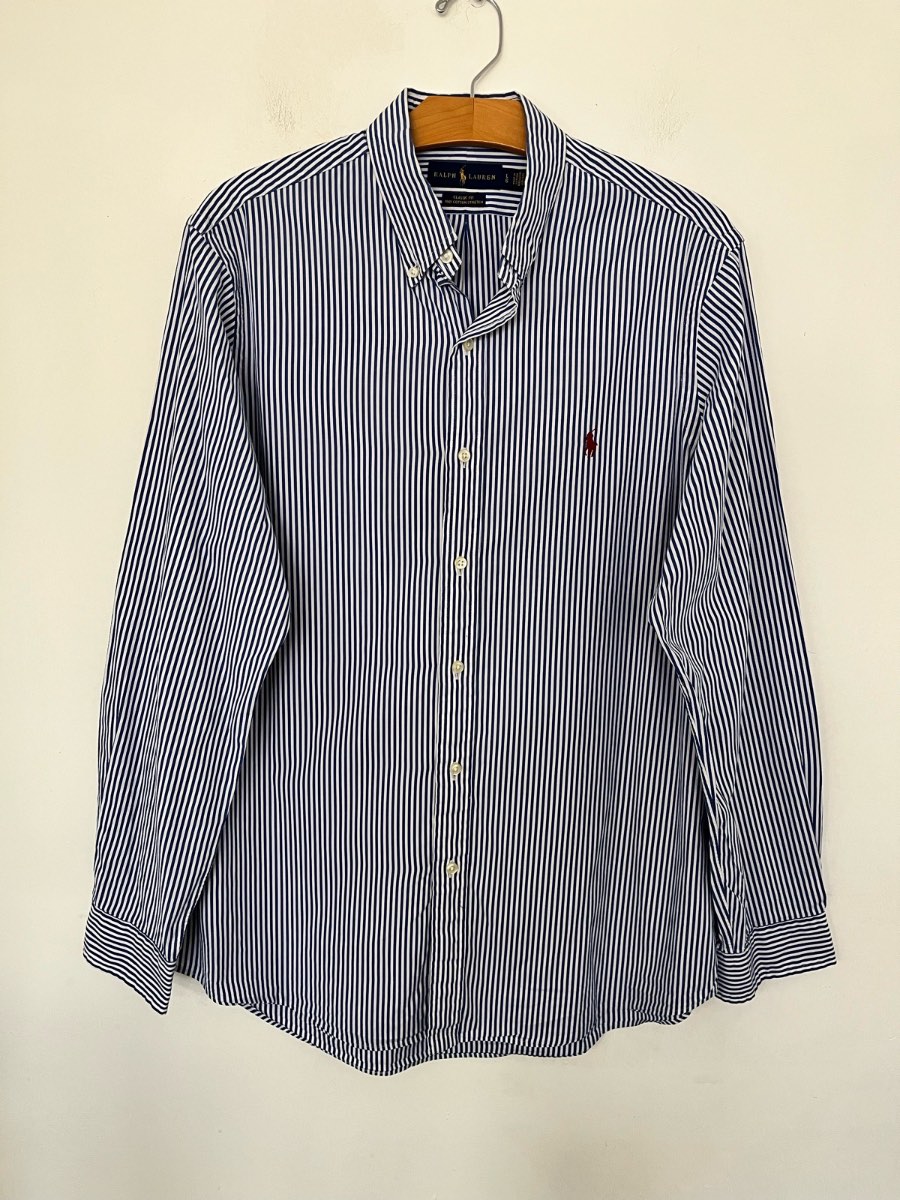 Ralph Lauren Men’s Shirt Size L Blue White Stripe Classic Fit Cotton Pony Logo