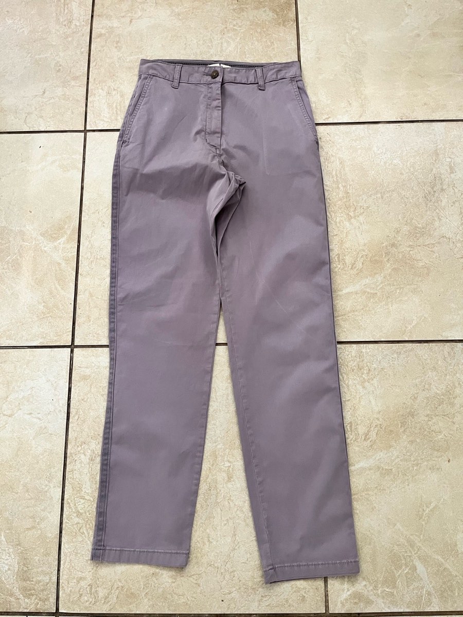 M&S Womens Lilac Chino Trousers UK 6 Long Cotton Stretch Straight Leg