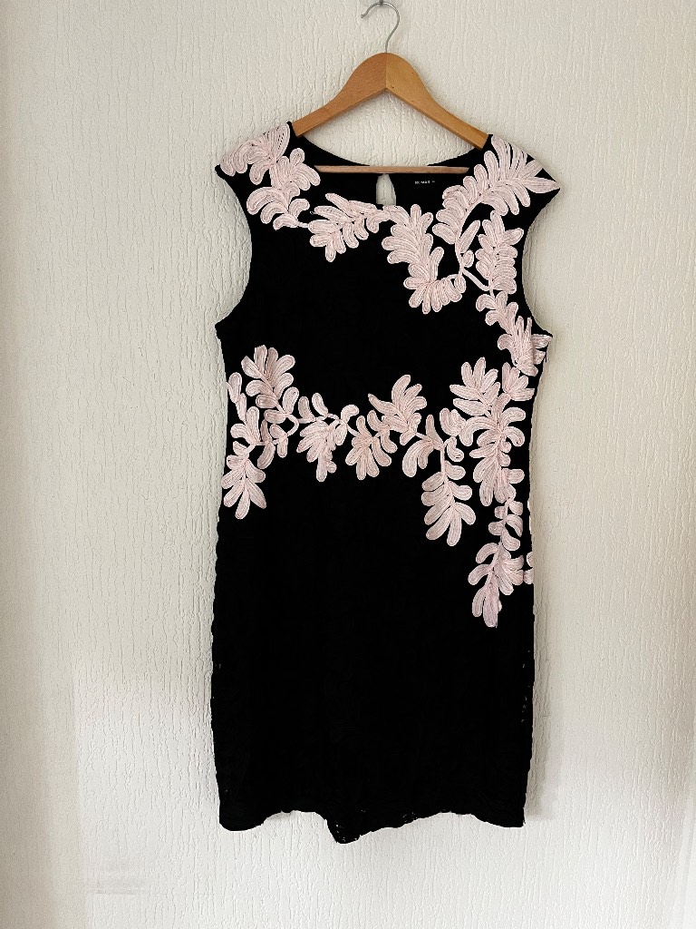 Roman Dress Women’s UK 18 Black Pink Embroidered Shift Occasion Party