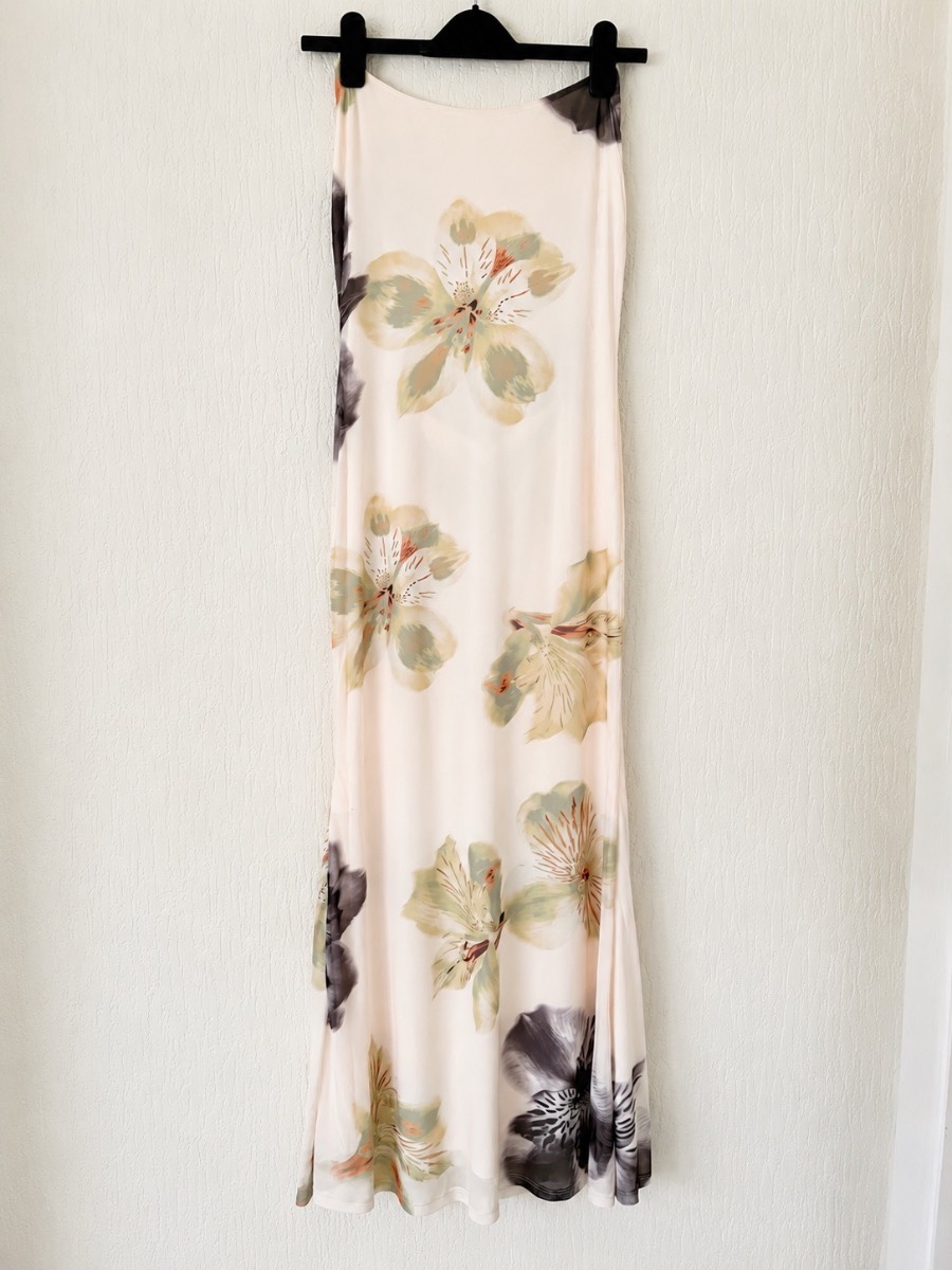 SHEIN Floral Maxi Dress Size M Cream Strappy Open Back Summer Holiday Evening