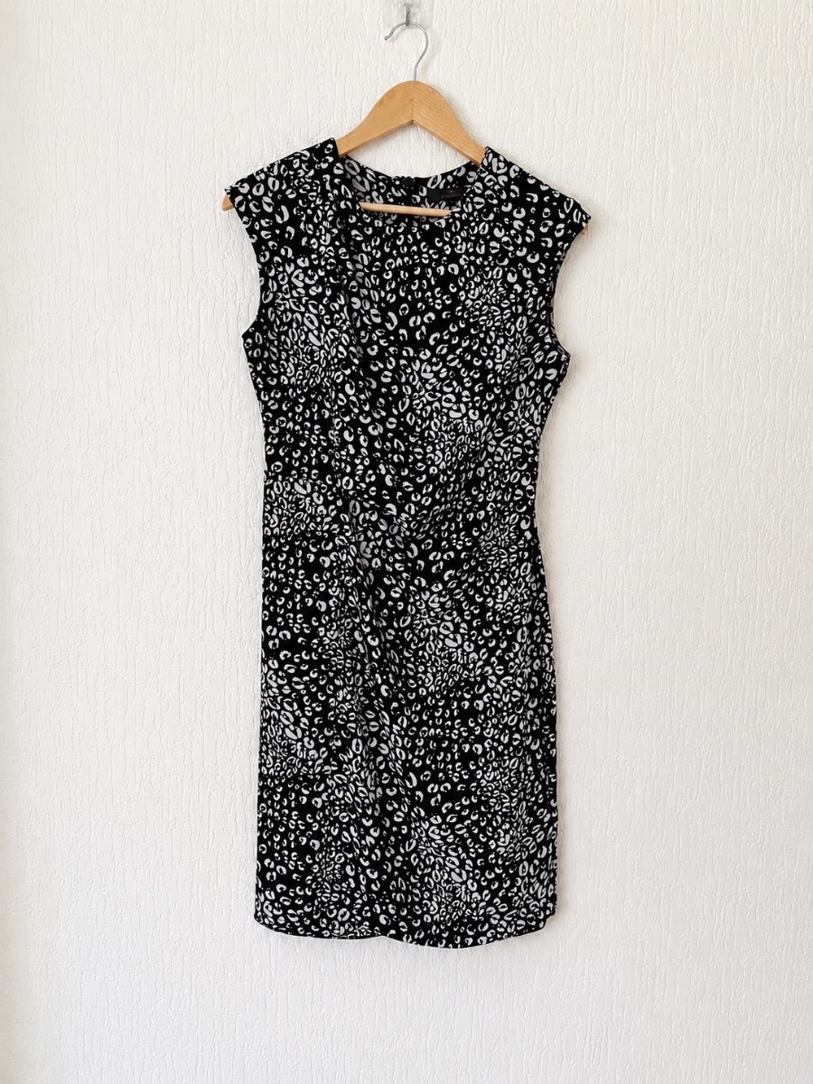 Next Tailoring Dress Womens UK 8 Black White Animal Print Shift Work Office Dress