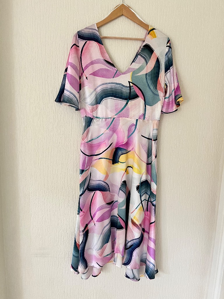 Per Una M&S Abstract Midi Dress Women’s UK 14 Pink Viscose Summer Occasion