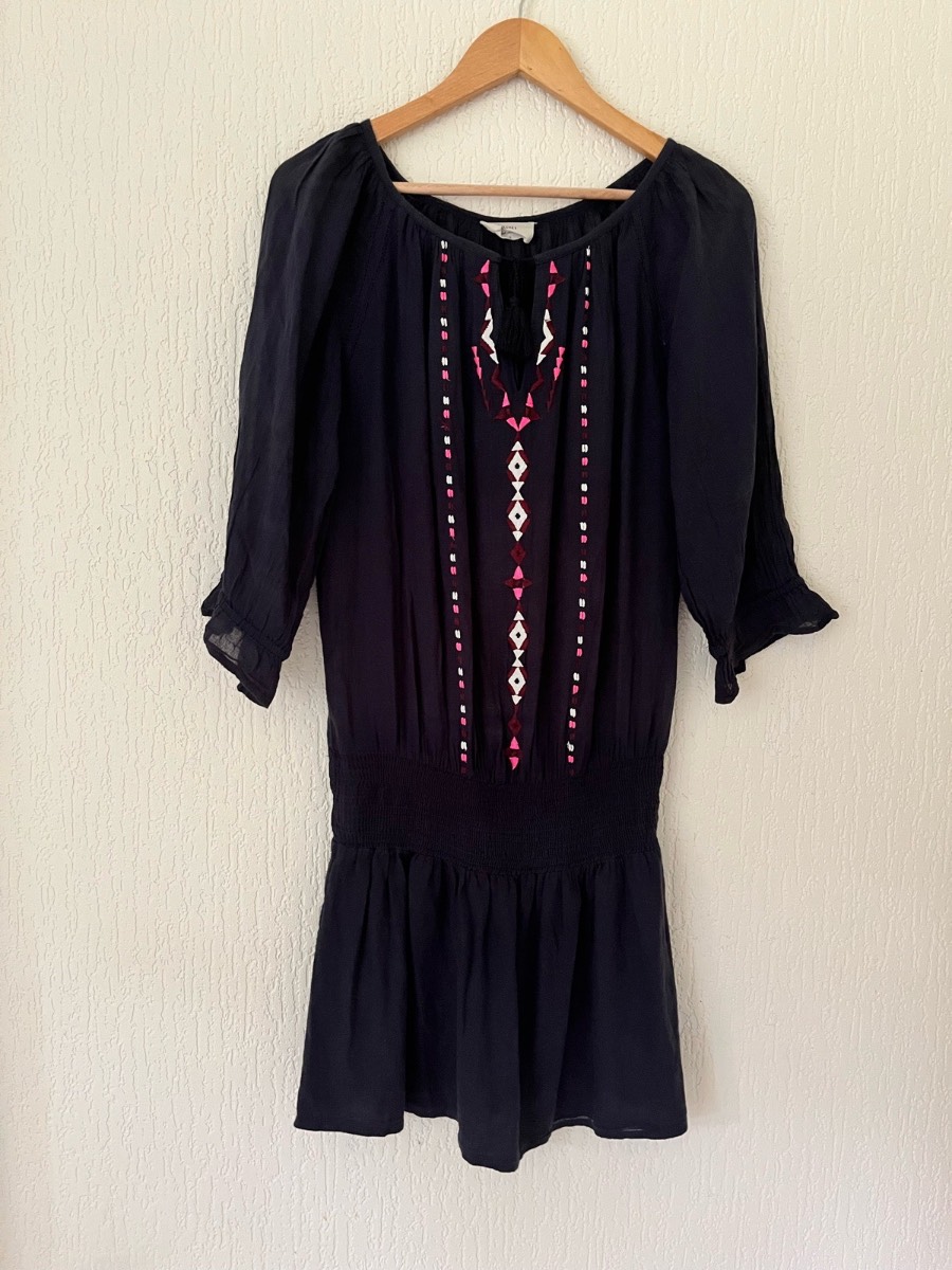 Hush Dress Womens XL Navy Embroidered Boho Cotton Tunic Summer Holiday Dress