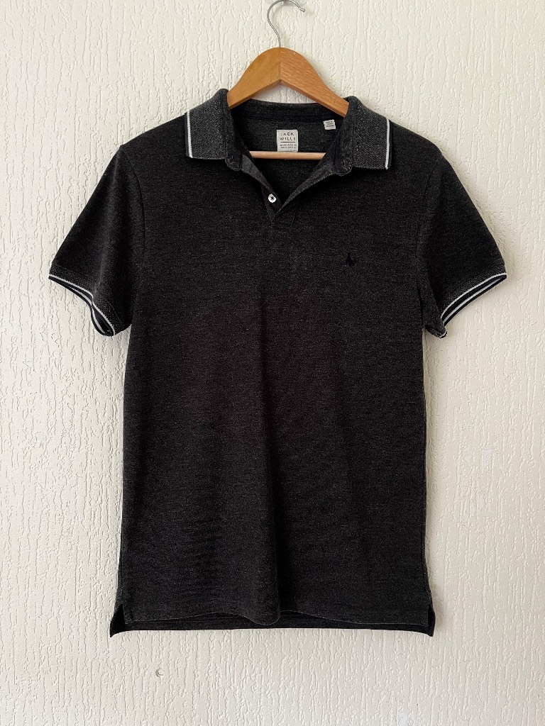 Jack Wills Polo Shirt Men’s Medium Dark Grey Tipped Collar Short Sleeve Top
