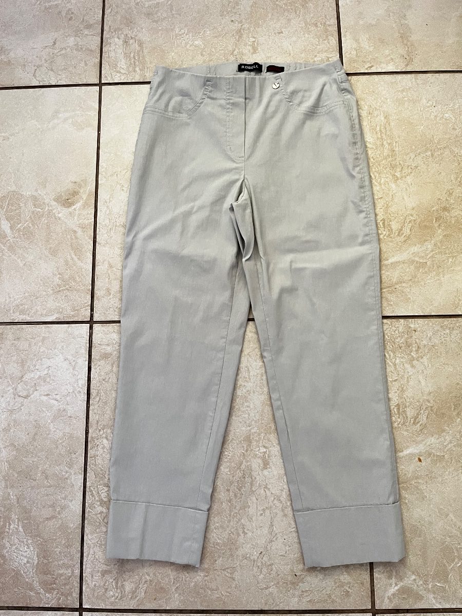 Robell Bella 09 Women’s Cropped Trousers Grey Stretch Pull On Ankle Grazer