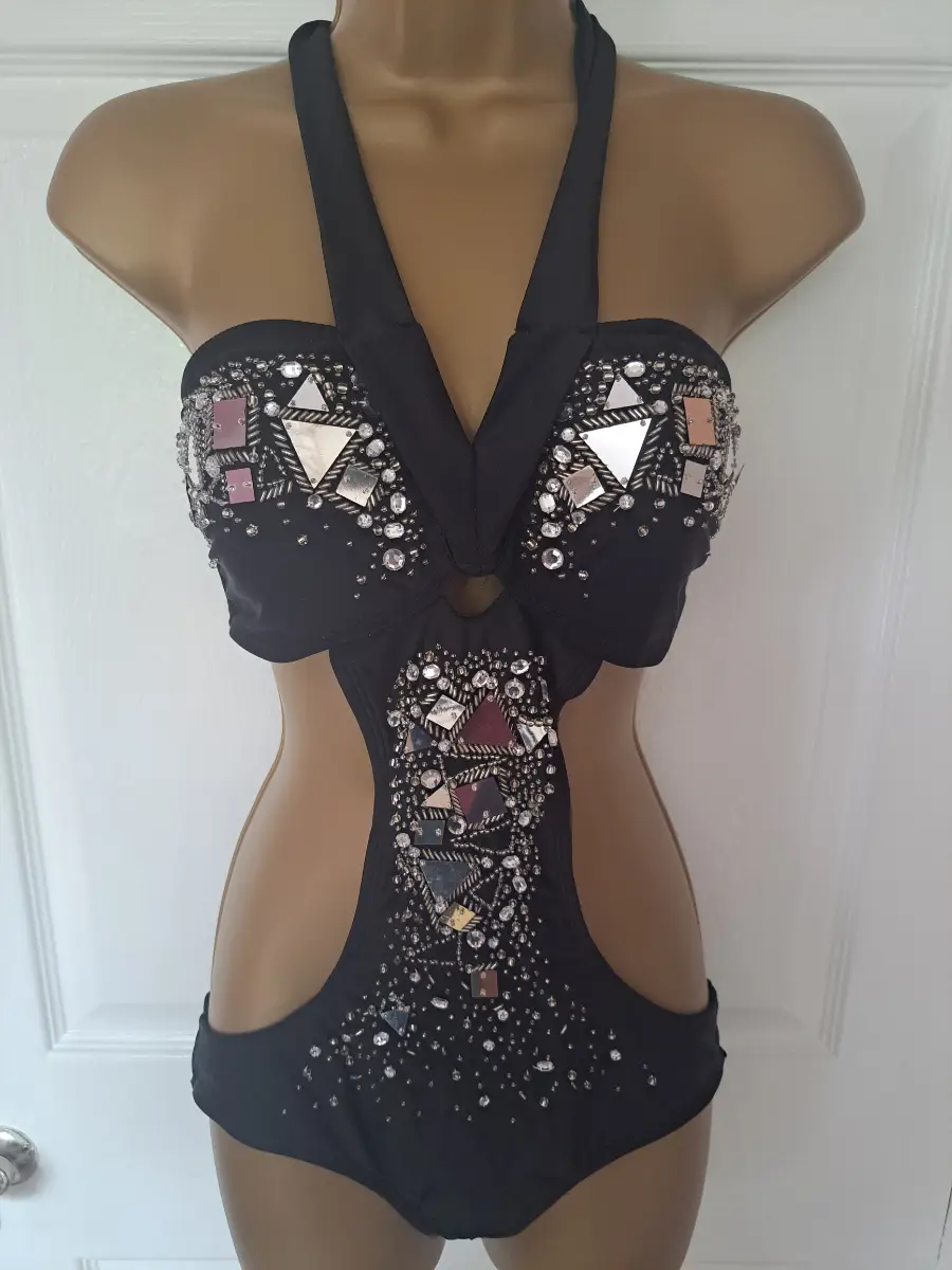Limited edition vintage beaded mirror cuout swimming costume size 10/12