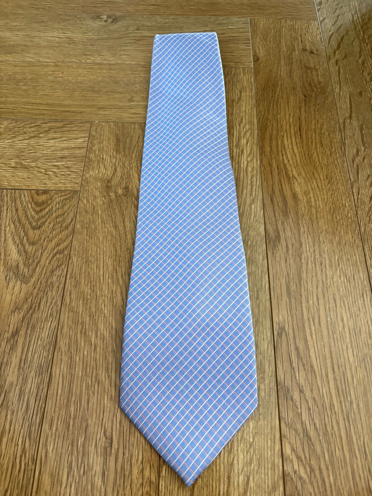 George light blue and pink check pointed tie