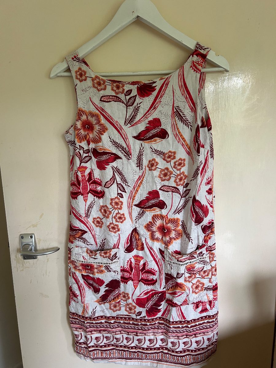 Next Petite linen blend floral shift dress - boho summer holiday - UK 8P