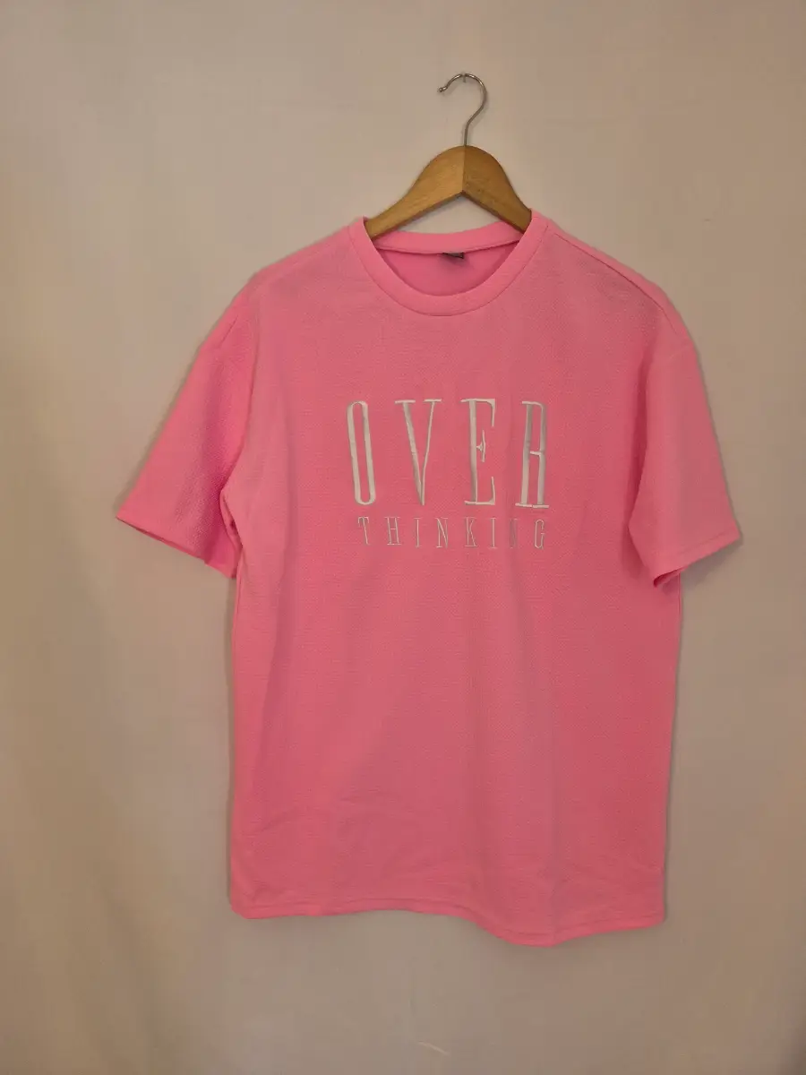 SHEIN Size S Pink Waffle Textured Slogan T-Shirt OVER THINKING FN2