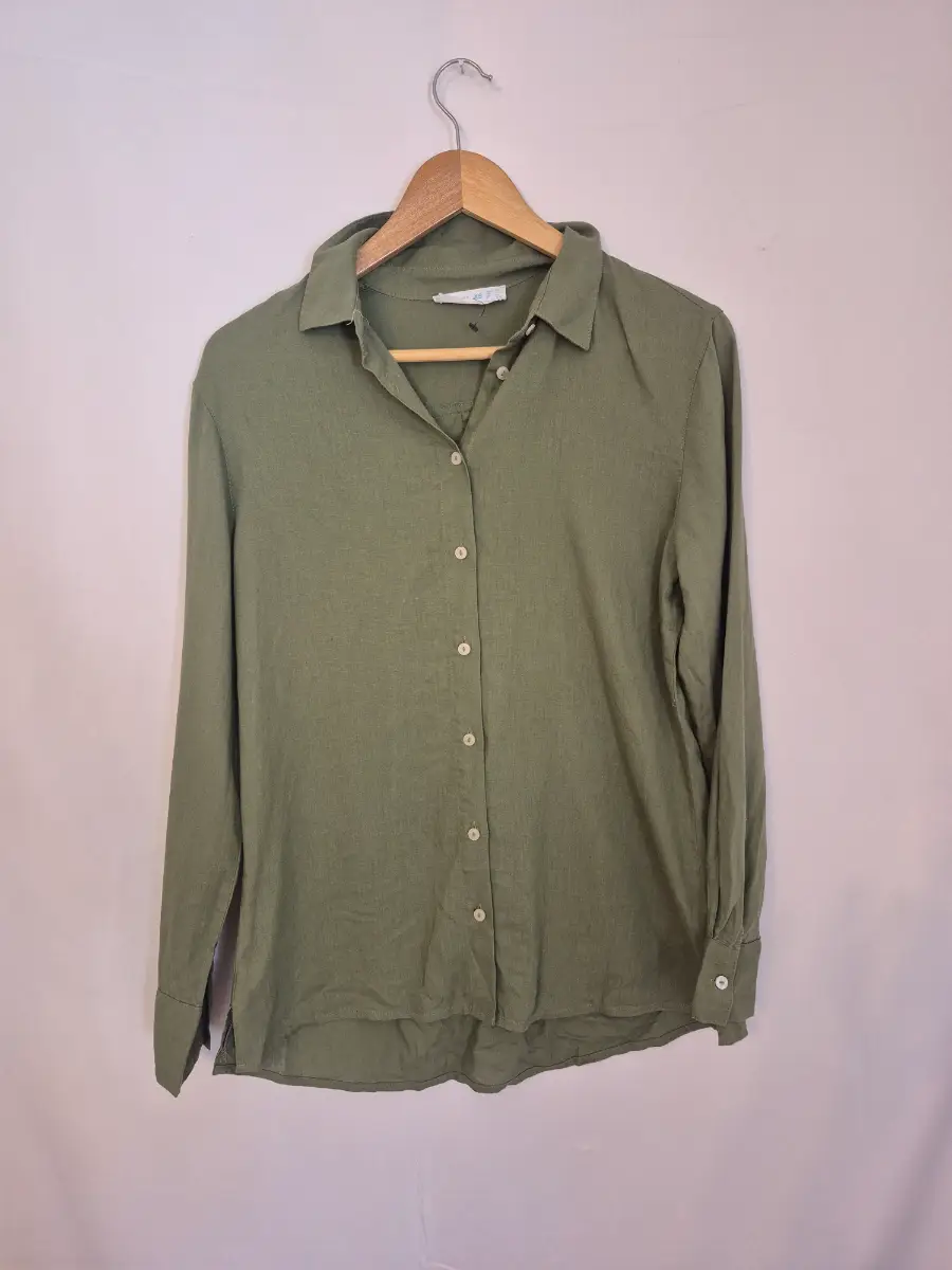 Primark Size XS 6-8 Khaki Linen Blend Button Up Shirt FN2