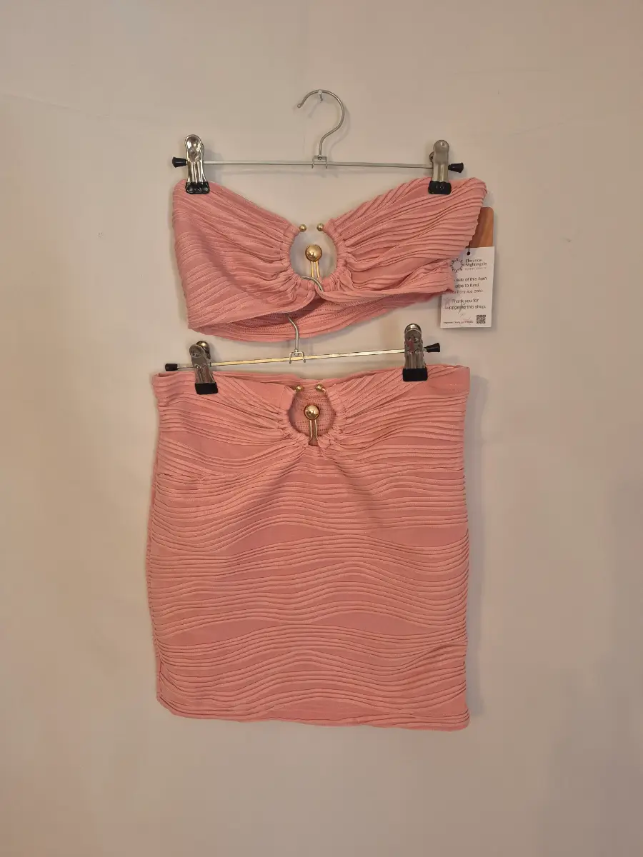 SHEIN Size S Pink Pleated Co Ord Bandeau Mini Skirt Set FN2