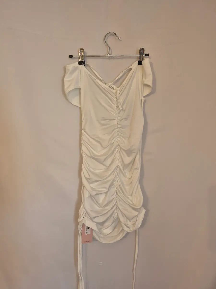 Micas Size S White Ruched Off Shoulder Bodycon Mini Dress NWT FN1