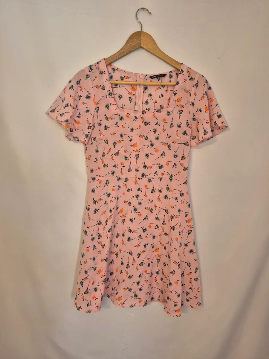 SHEIN Size S Pink Ditsy Floral Fit & Flare Dress FN2
