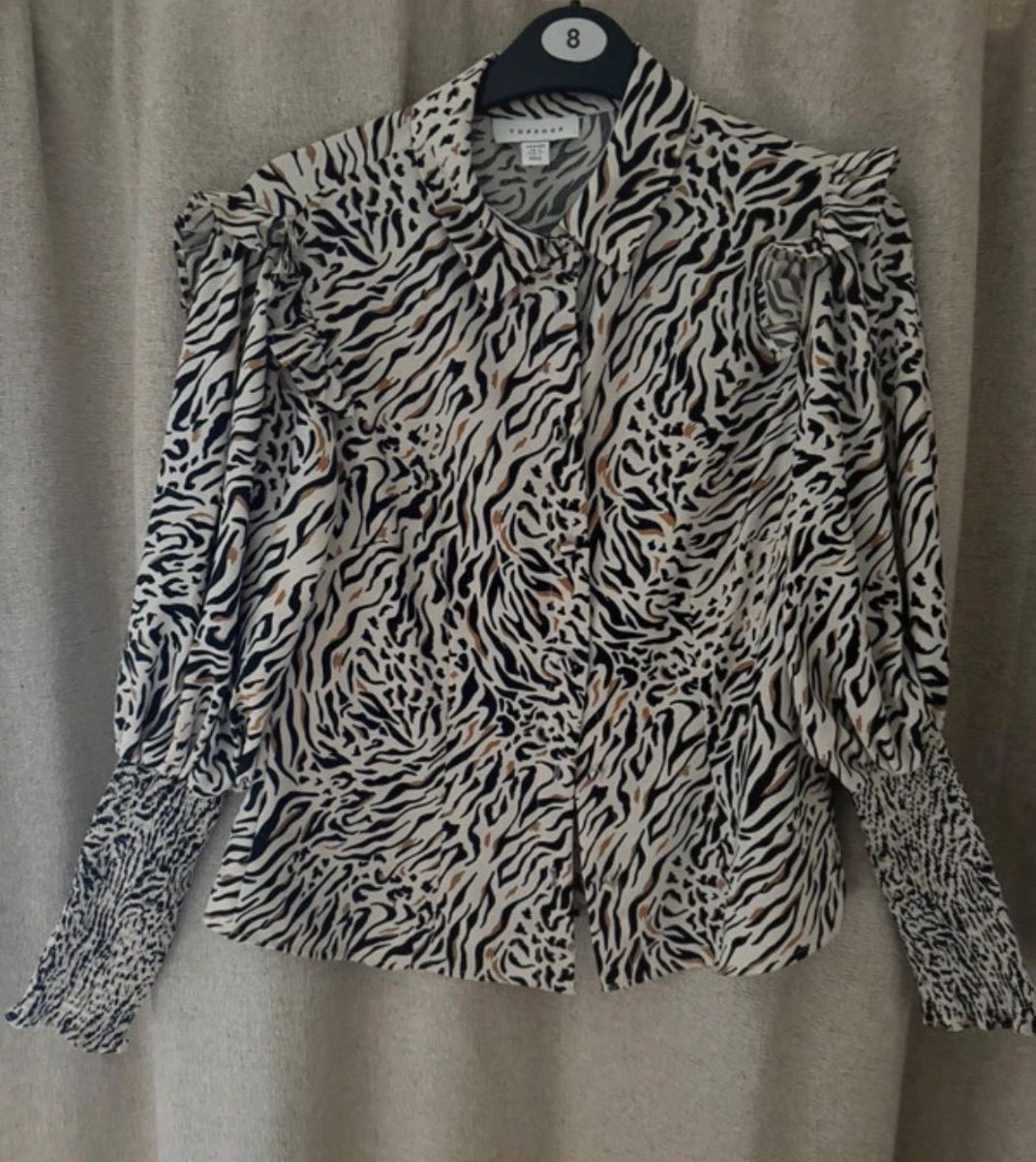 Topshop zebra print puff shoulder blouse UK 6