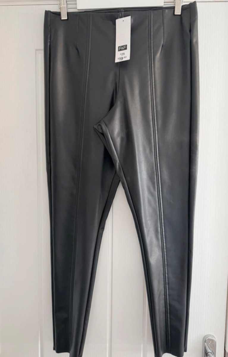 F&F Black Faux Leather Leggings Size 14R New With Tags