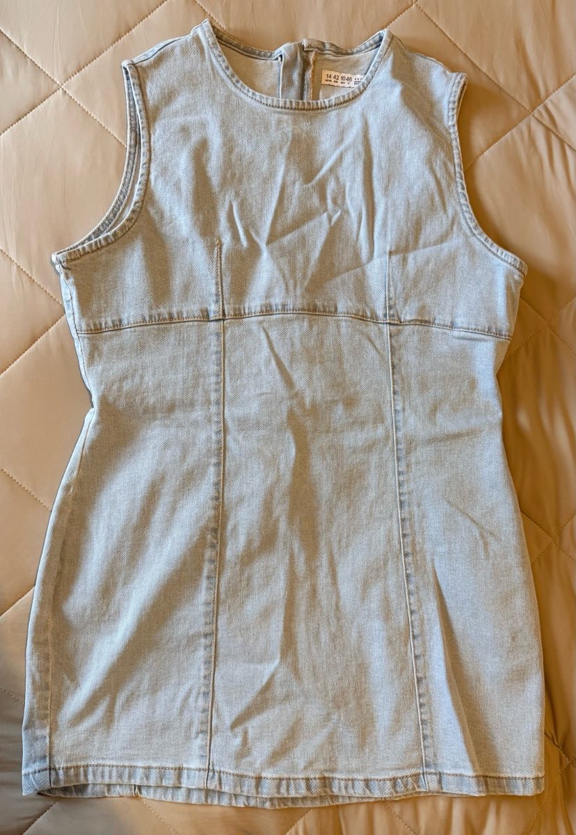 Light Wash Denim Mini Dress Size 14 Sleeveless Y2K Panel