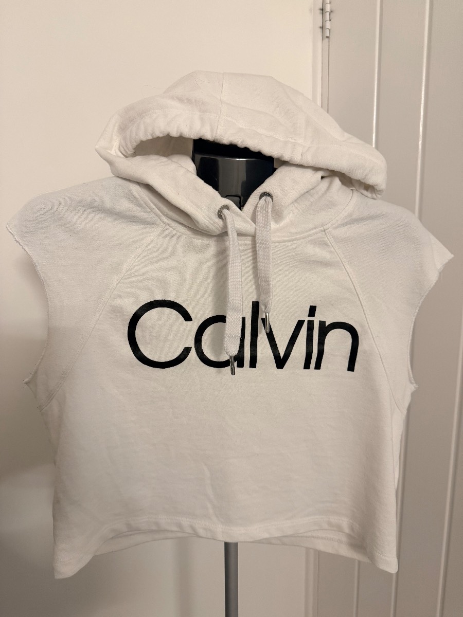 Calvin Klein crop sleeveless hoodie white S