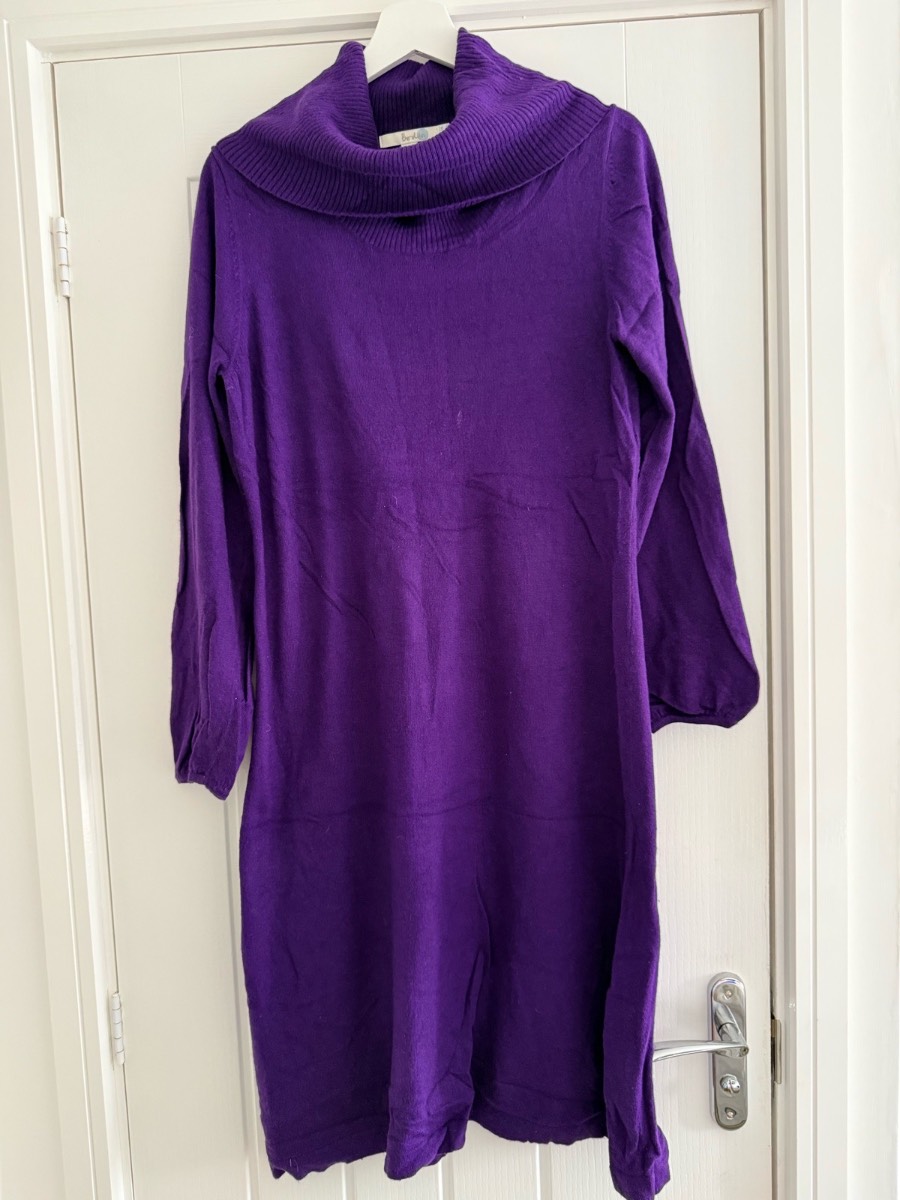 Boden purple knit cowl neck dress sz 14