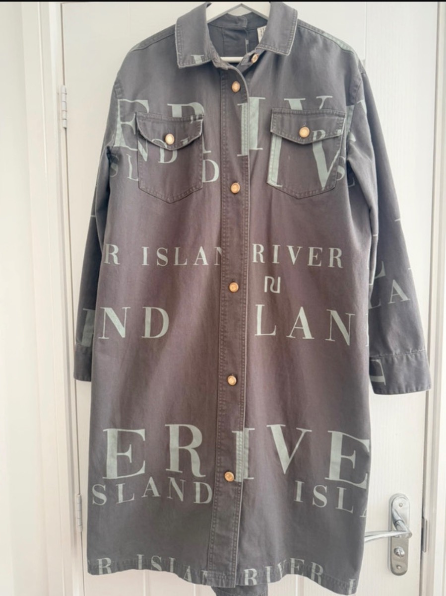 River Island Grey Logo Print Longline Shacket XS