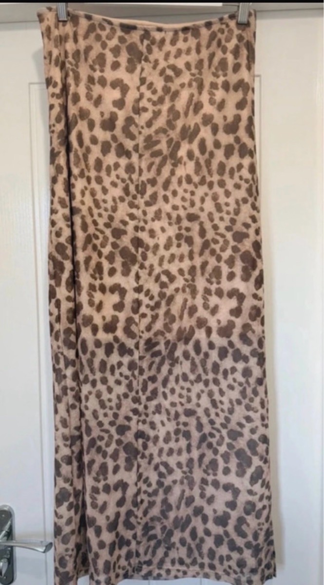 Leopard print slinky maxi skirt beige brown animal print