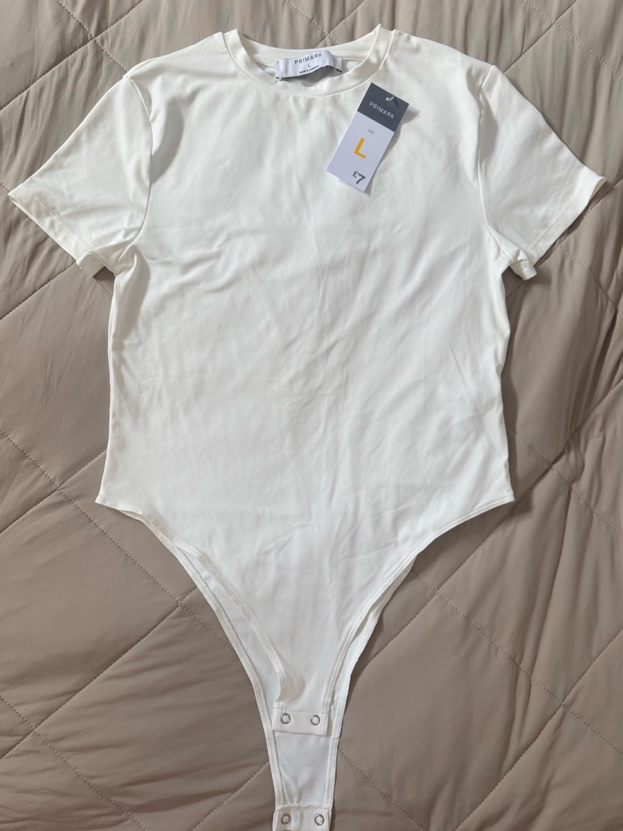 Primark White T-Shirt Bodysuit Size L — New With Tags
