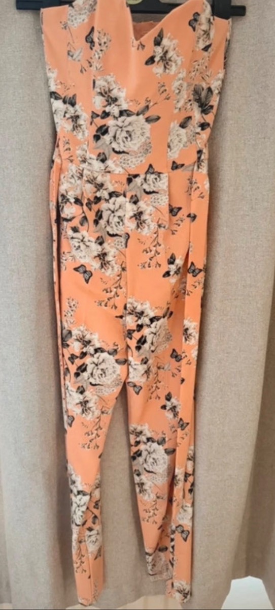 Miss Selfridge peach floral strapless dress sz 6
