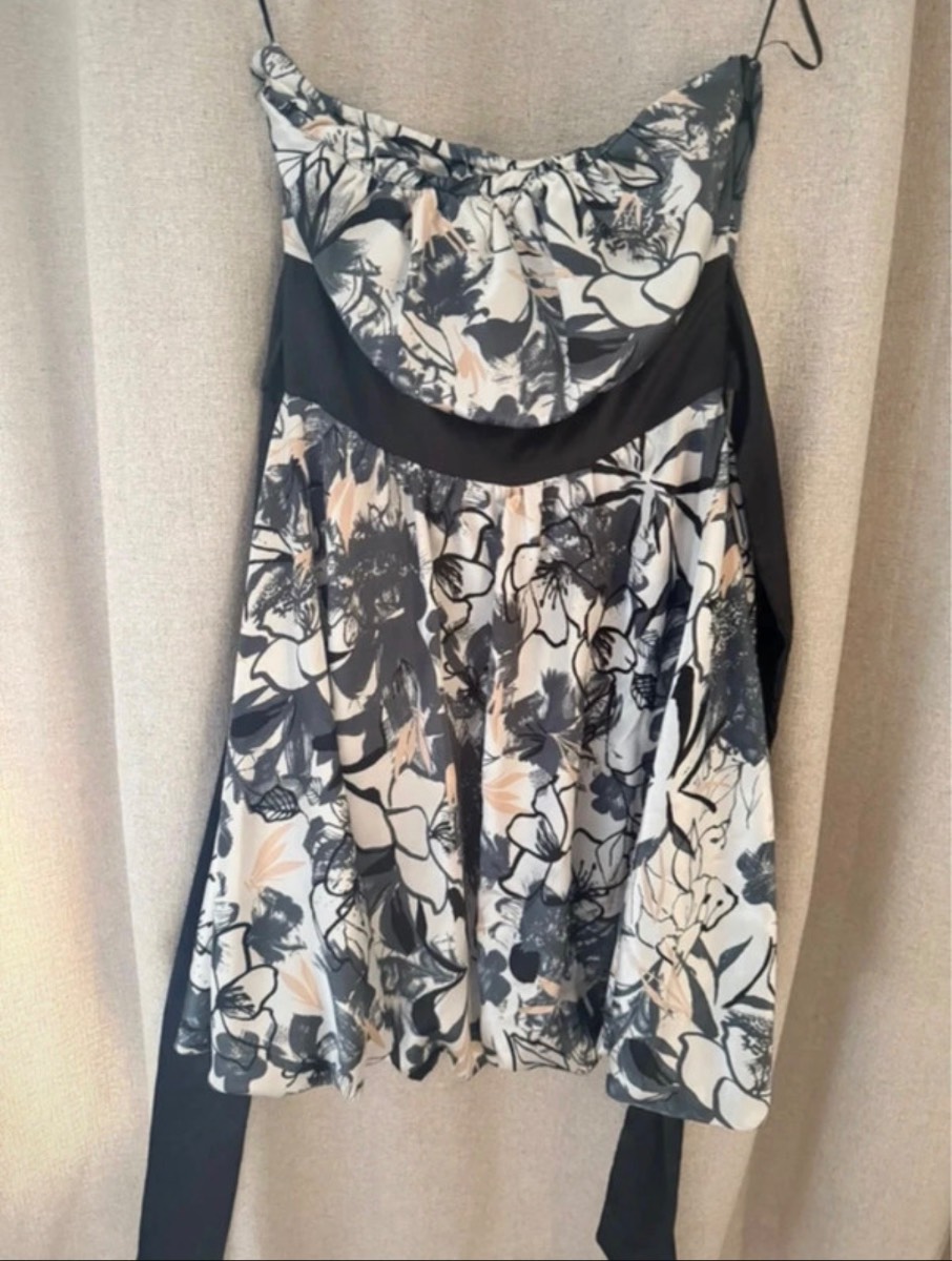 Pilot Strapless Floral Mini Dress Black White Size 8