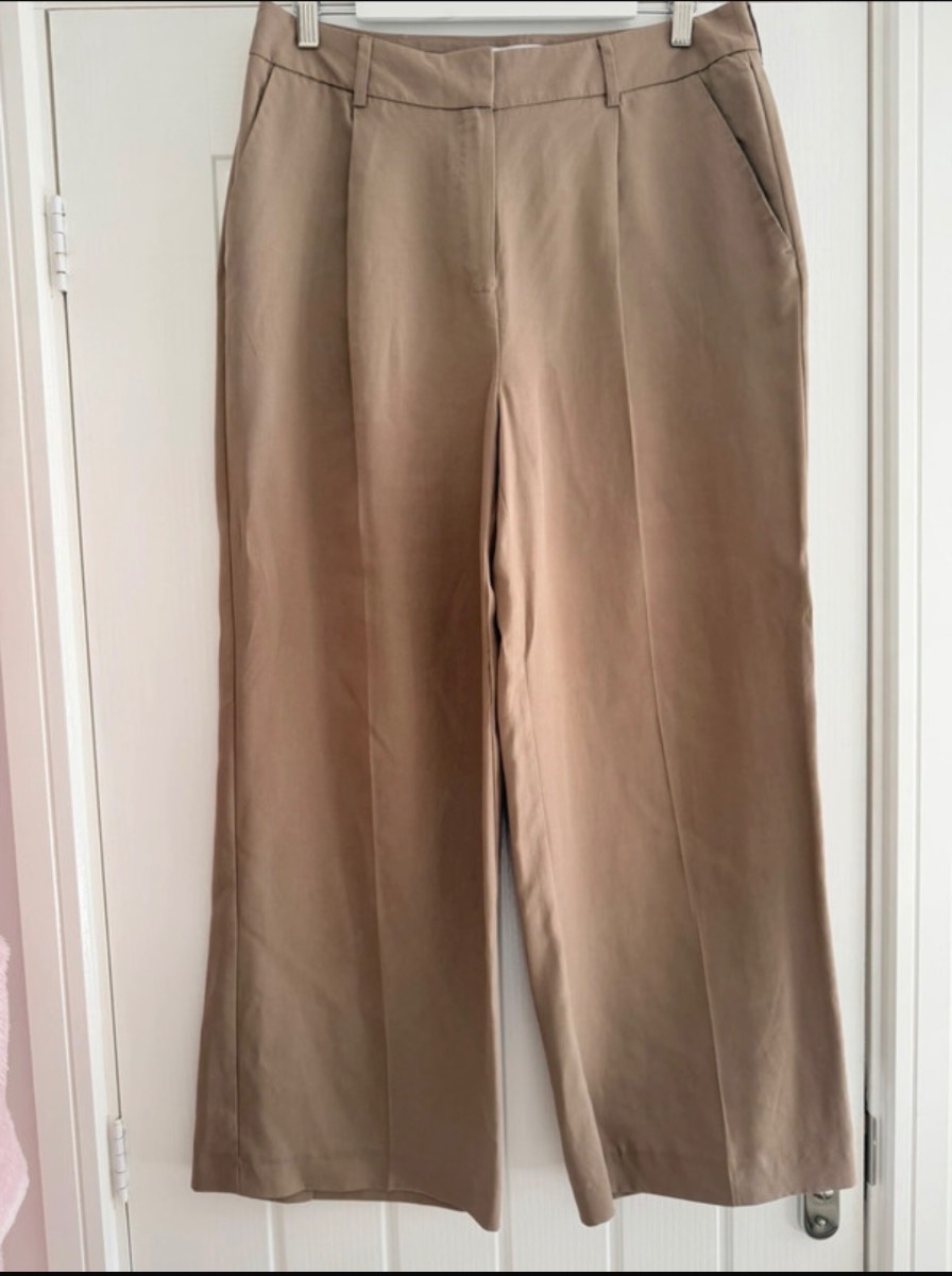 Primark wide leg tailored trousers camel mocha size 14