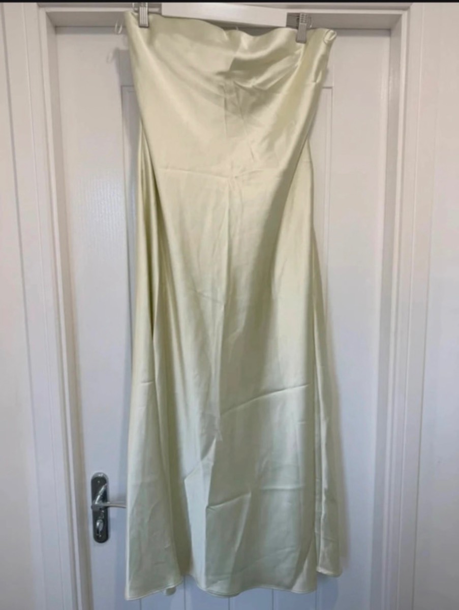 Sage green satin strapless maxi dress size 14 NWT
