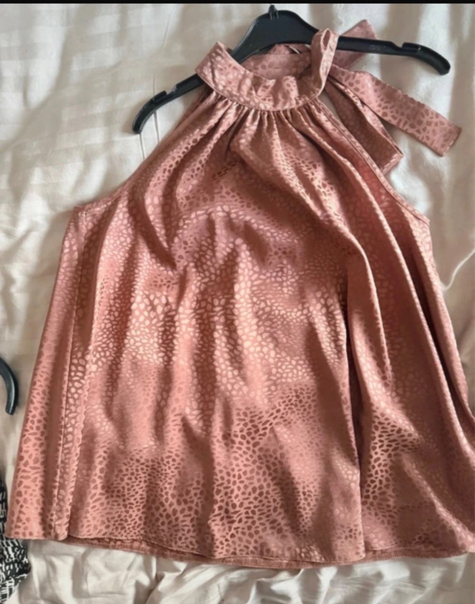 New Look Dusty Rose Satin Halterneck Tie Neck Top UK 6