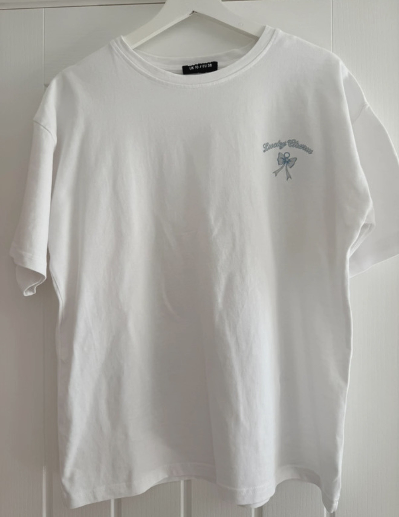 White Lucky Charm bow graphic tee womens UK 10 coquette aesthetic