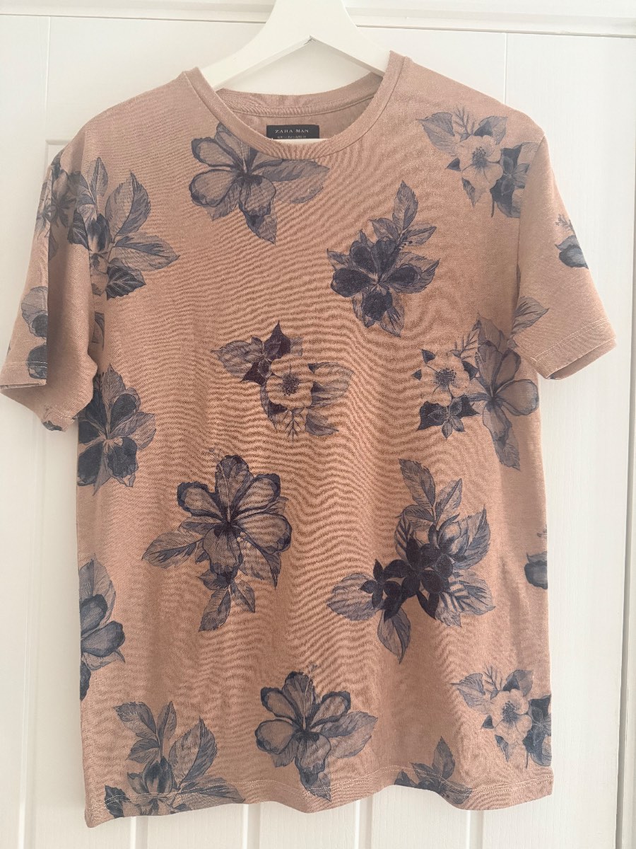 Zara Man floral tee dusty pink S