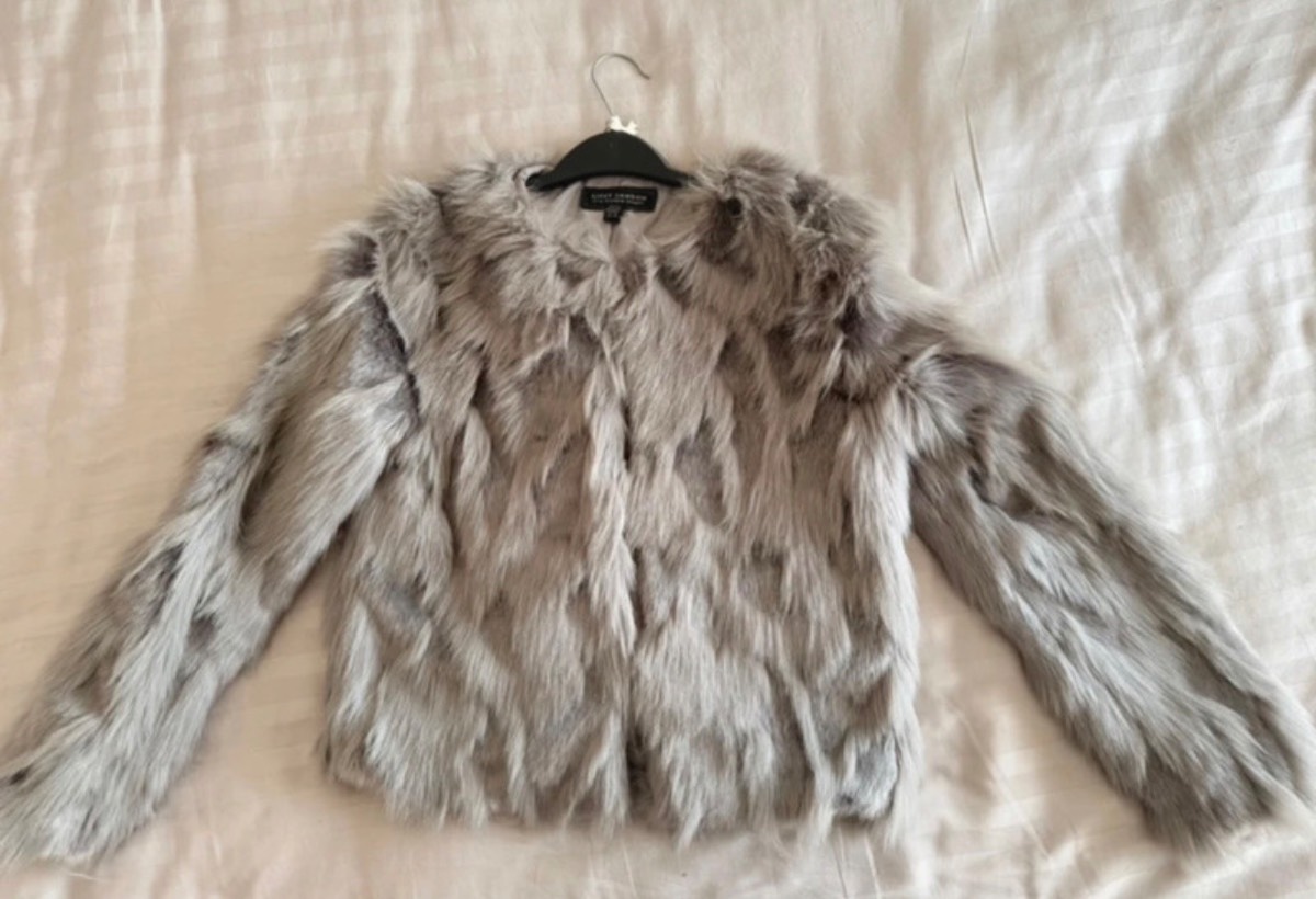 Lipsy Grey Faux Fur Cropped Jacket Size 8 Party Glam