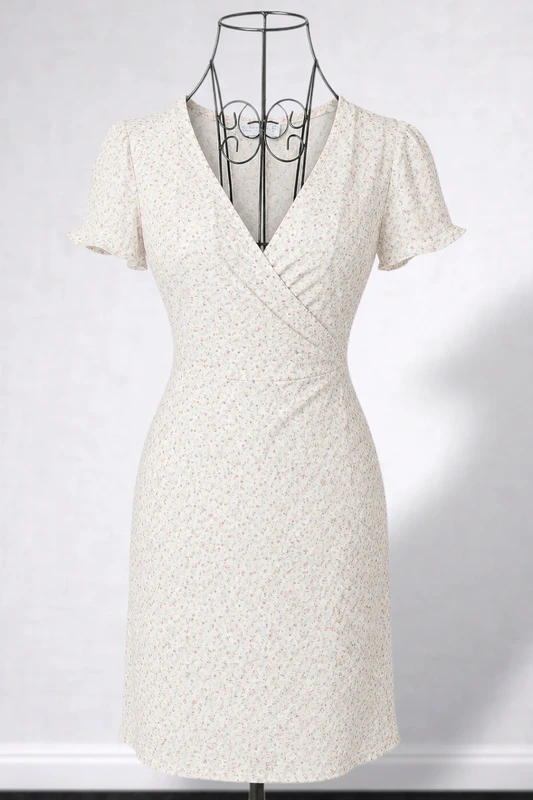 New With Tags Primark Cream Floral Wrap Midi Dress - Size Small