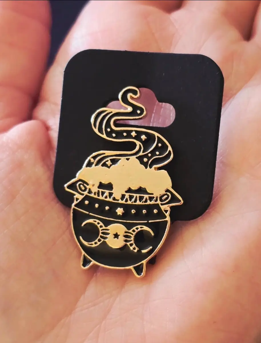 Witch Cauldron Enamel Pin Badge Triple Moon Witchy Gothic Wiccan Lapel Brooch