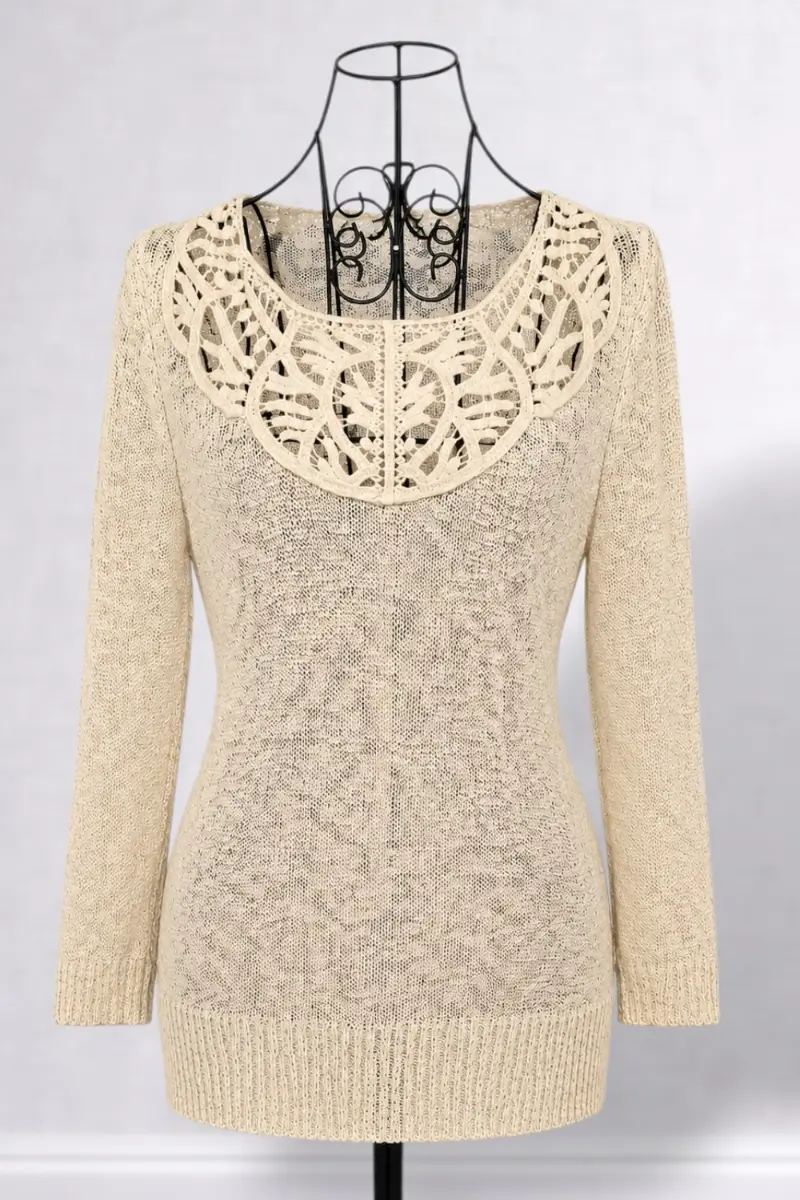 Brand New With Tags George Cream Open Knit Crochet Lace Neckline Lightweight Jumper Top - Size 16