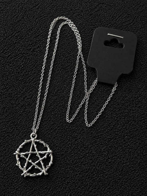 Silver Gothic Alternative Emo Intertwined Thorns Pentagram Pendant Necklace