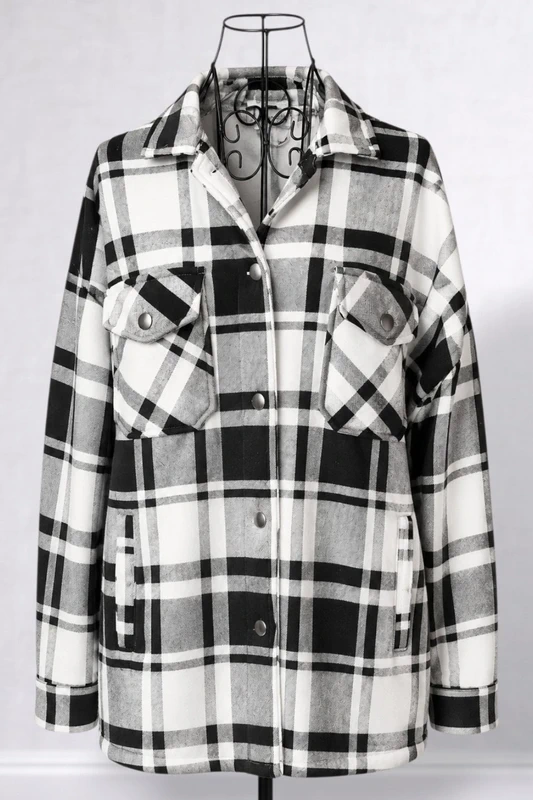 Yours Black & White Checked Shacket Jacket - Size 18